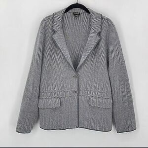 Talbots Pure Merino Wool Gray Herringbone Sweater Jacket with Pockets 2XP